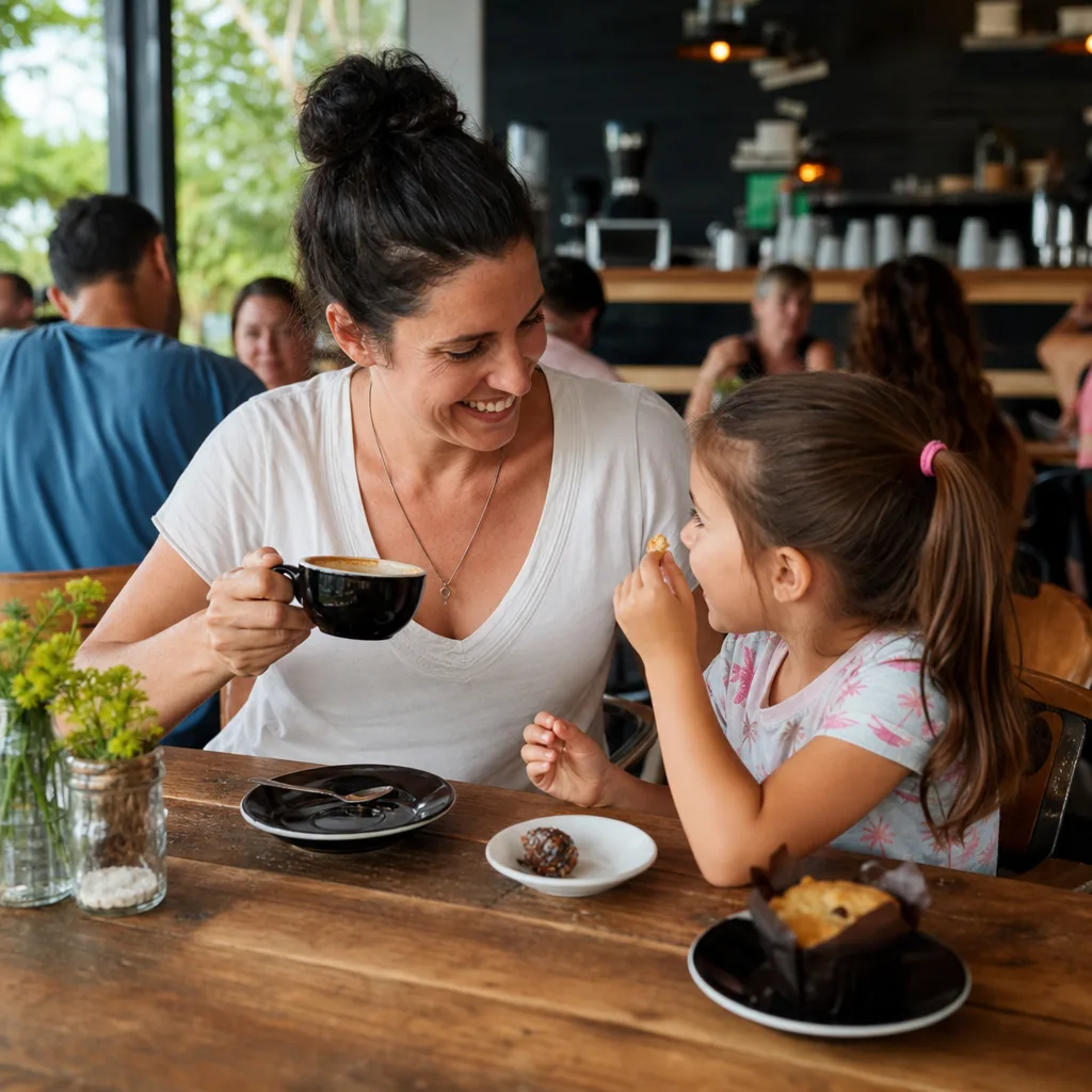 Two adults talking over coffee at an independent café in Reading