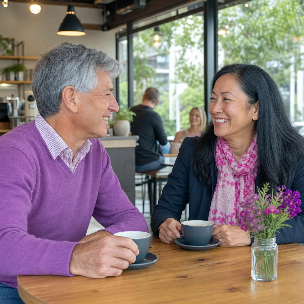 Older couple talking comfortably on a daytime walk in Reading